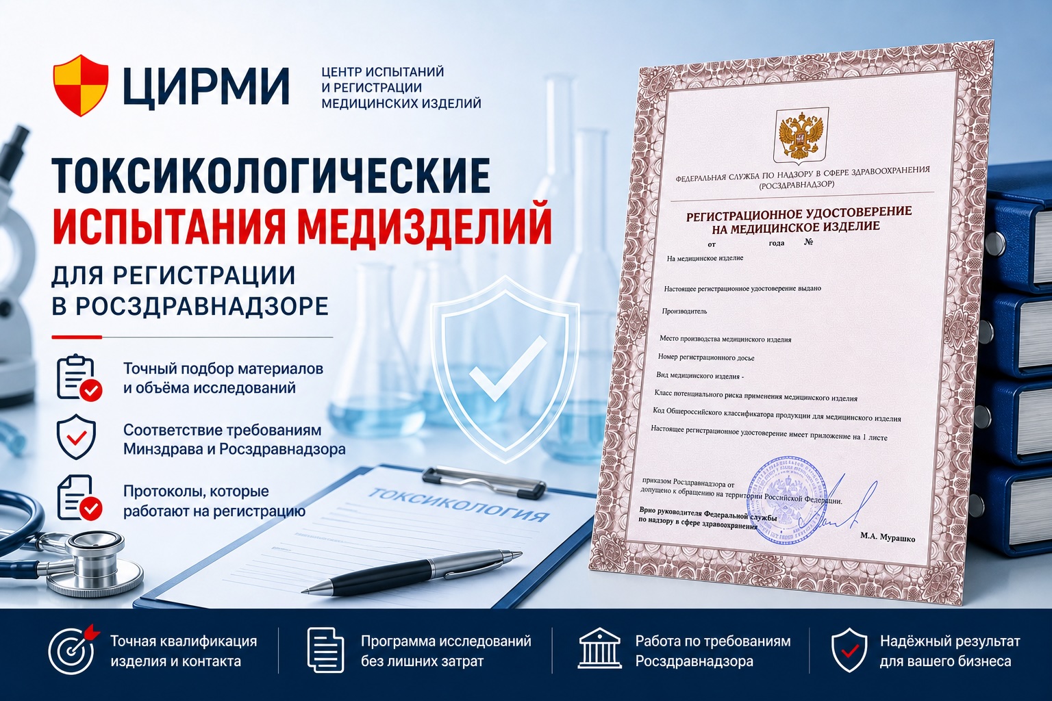 Токсикологические испытания медицинских изделий для регистрации в Росздравнадзоре
