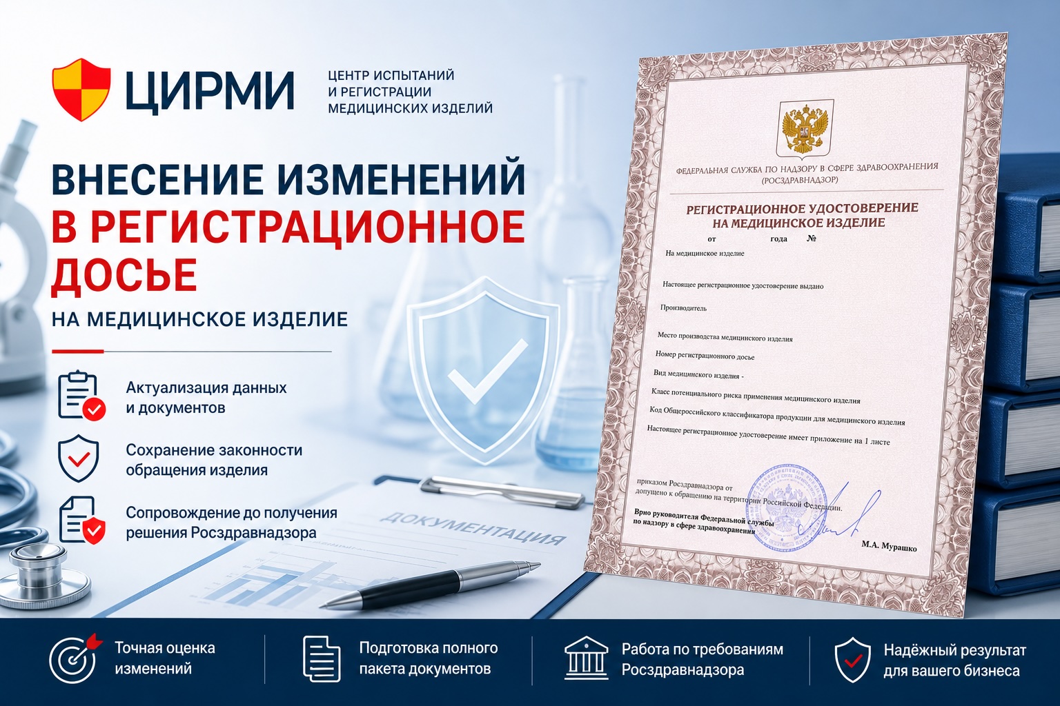 Внесение изменений в регистрационное досье на медицинское изделие, сопровождение ЦИРМИ